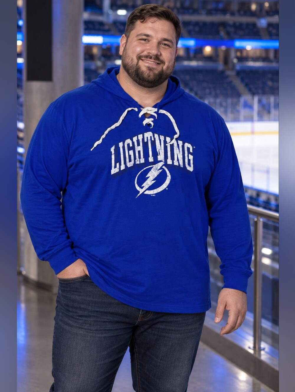Tampa Bay Lightning Men’s 2XL Lace-Up Hooded Long-Sleeve Shirt NHL